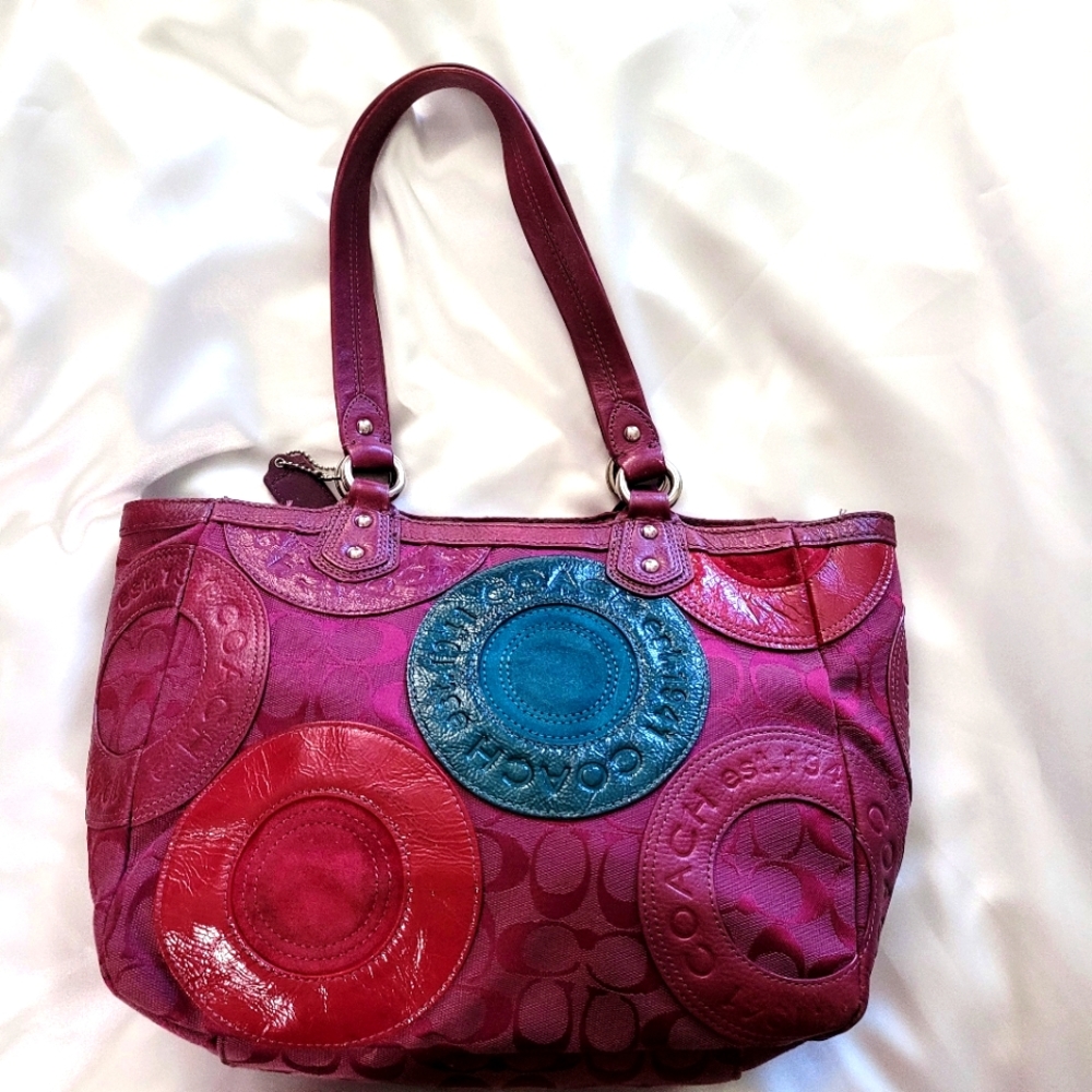 COACH 🎀 Women's Tote Bag Handbag Hobo Purple Patchwork F15466